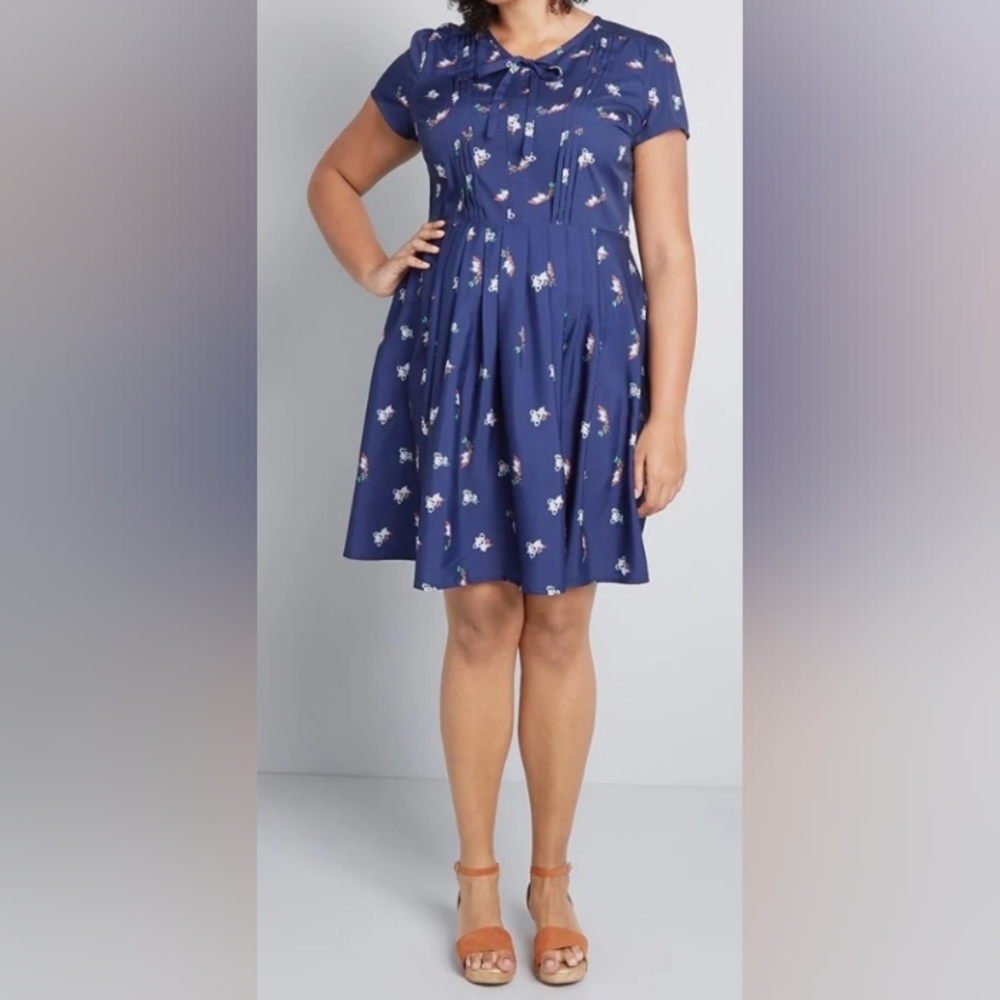 Modcloth Exploratory Style Navy Koala Pattern A-Line Pleated Dress Size 24